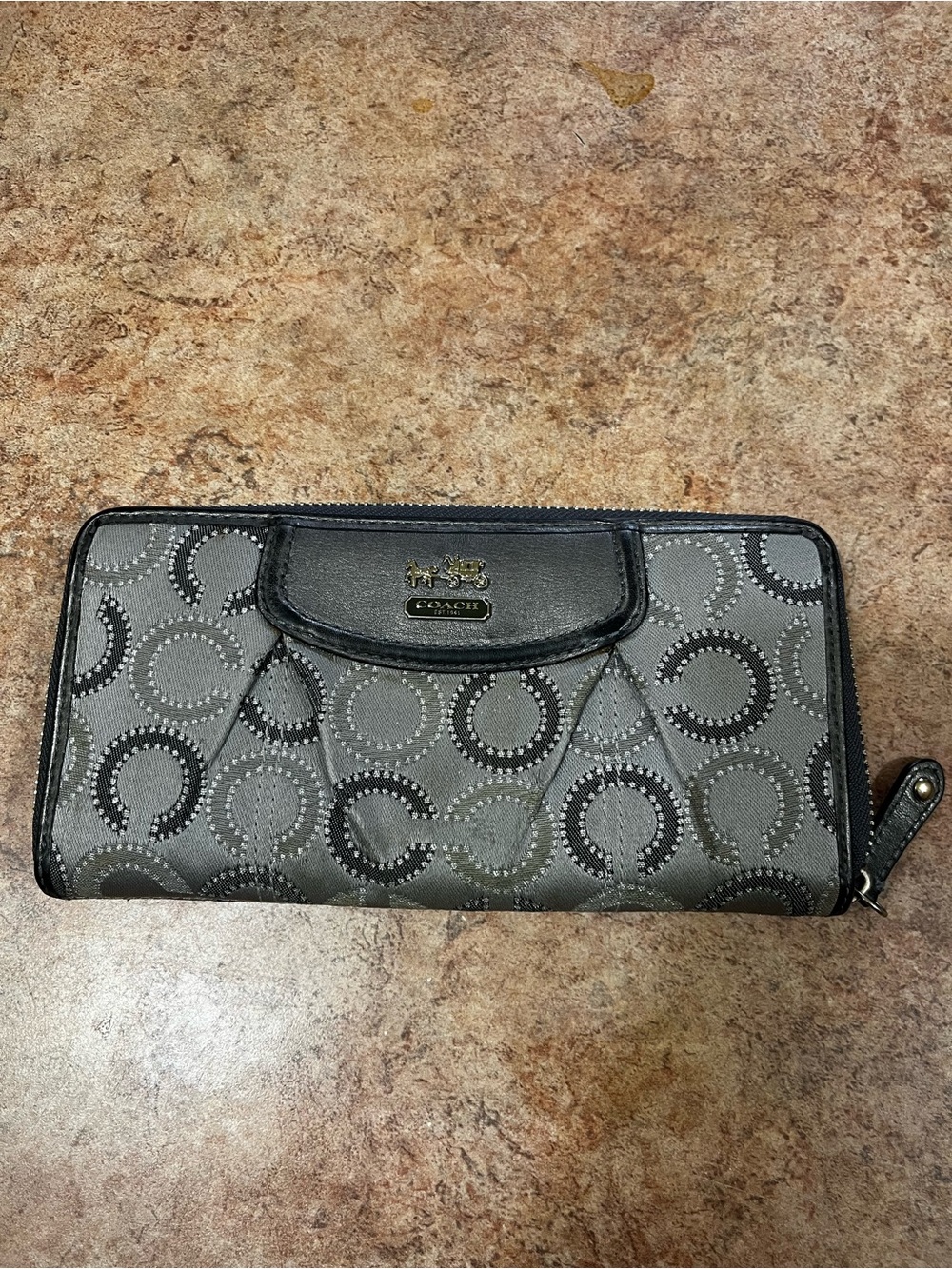 Coach Gray  Signature Zip Wallet